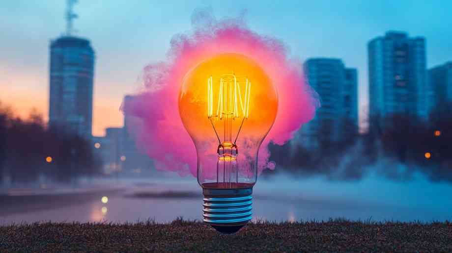 Light bulb in front of a city skyline. Light bulb in front of a city skyline.