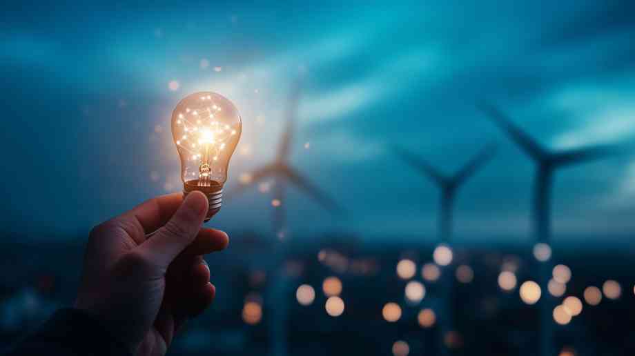 Light bulb in front of wind turbines Light bulb in front of wind turbines