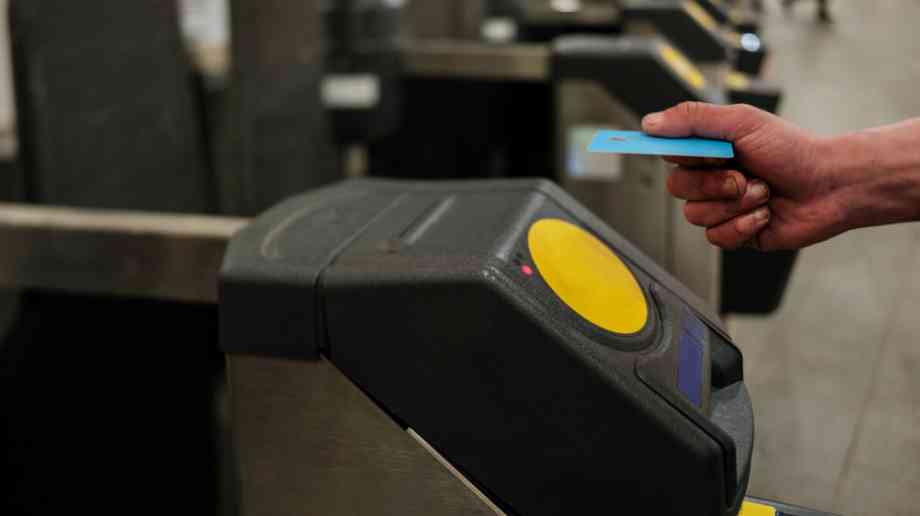 Turnstile in train station