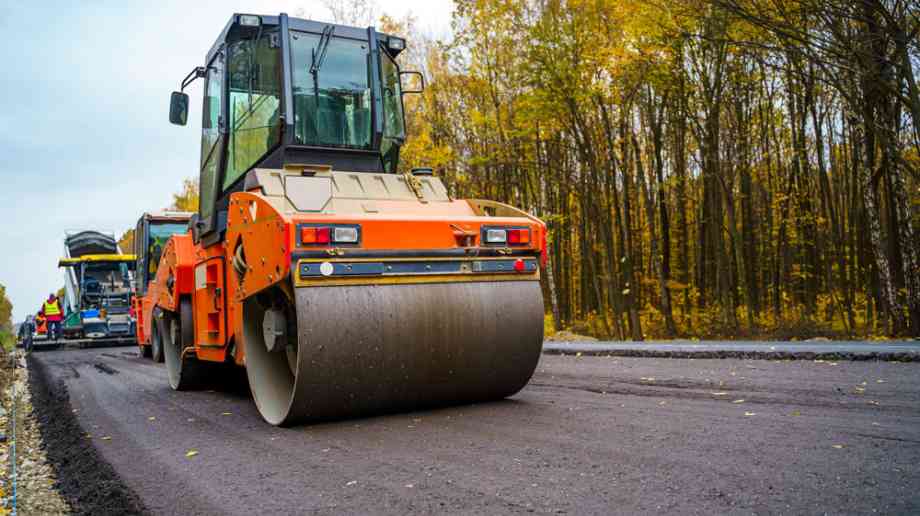 Road construction in the forest.