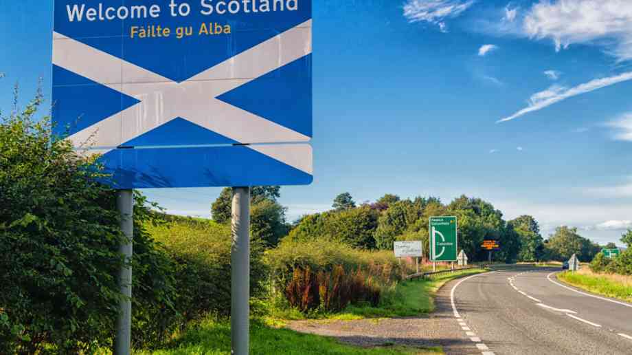 Welcome to Scotland road sign